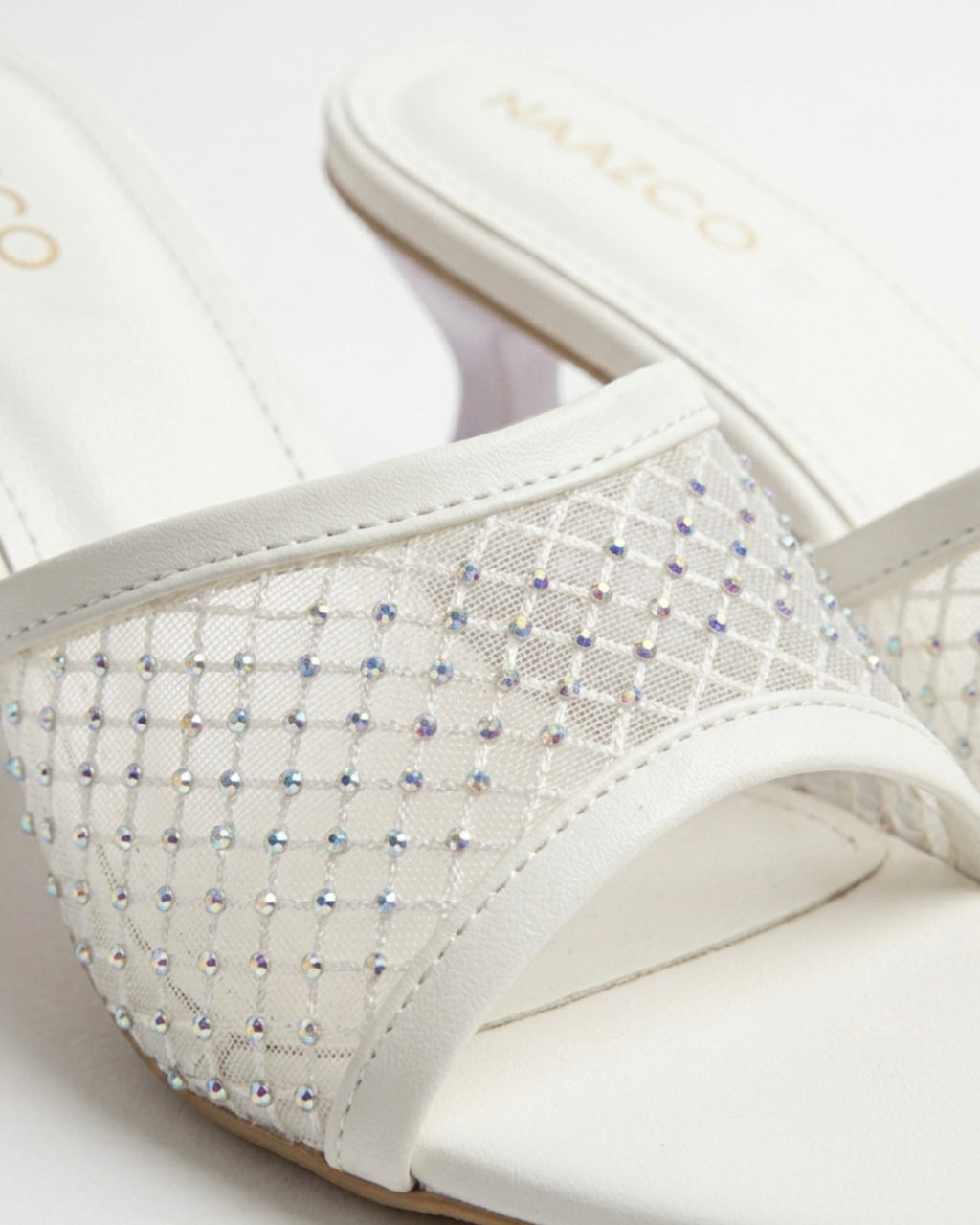 The Stella Embellished Heel Mule - Pearl White
