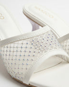 The Stella Embellished Heel Mule - Pearl White