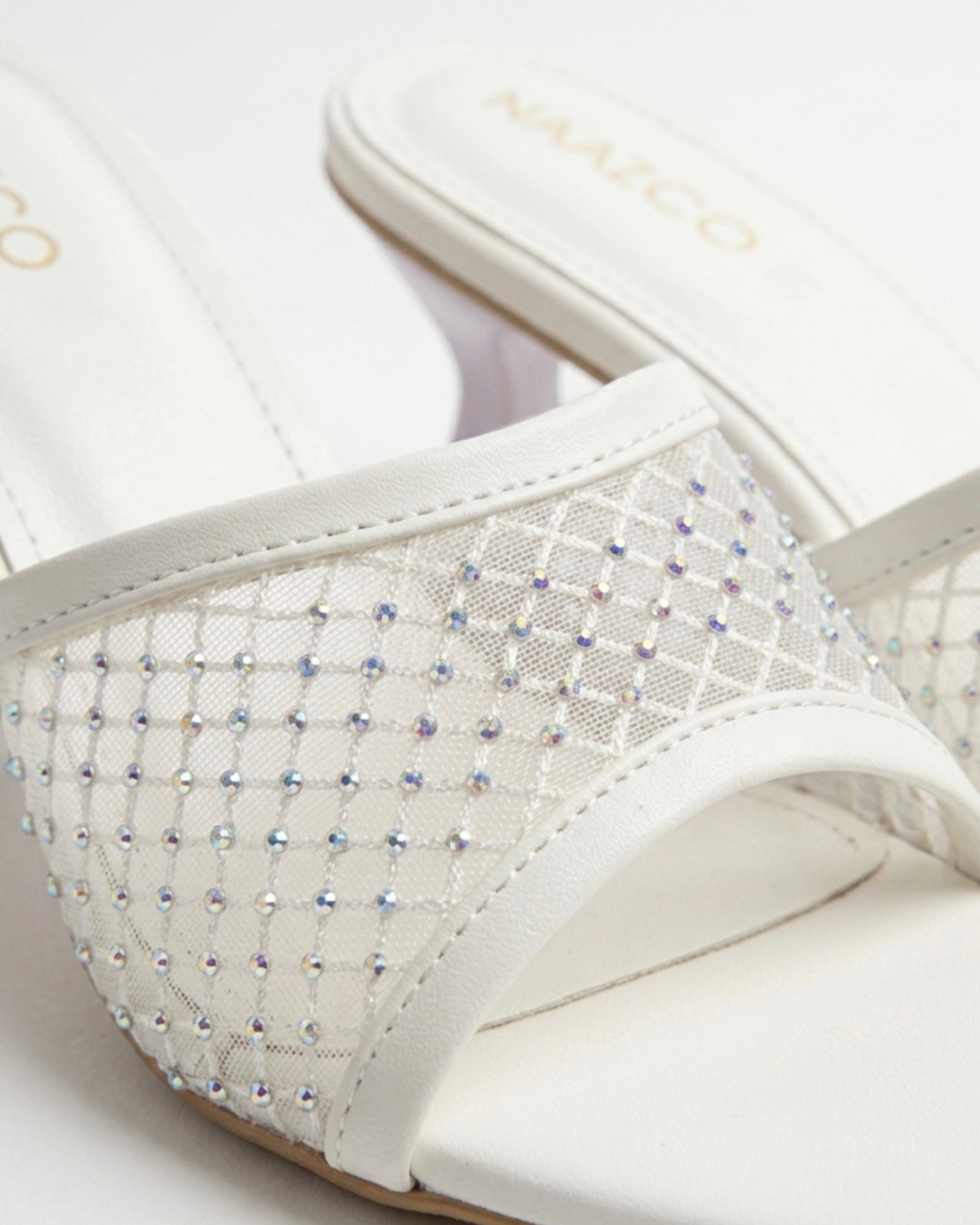 The Stella Embellished Heel Mule - Pearl White