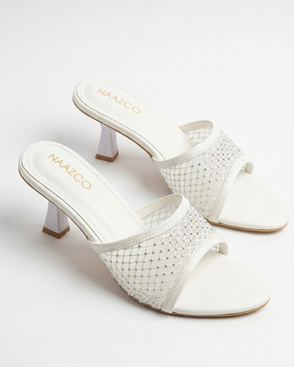 The Stella Embellished Heel Mule - Pearl White