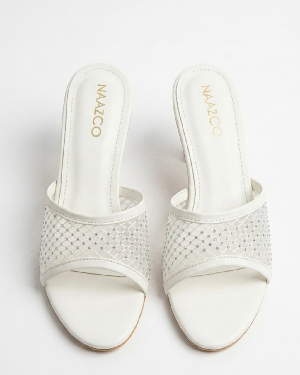 The Stella Embellished Heel Mule - Pearl White
