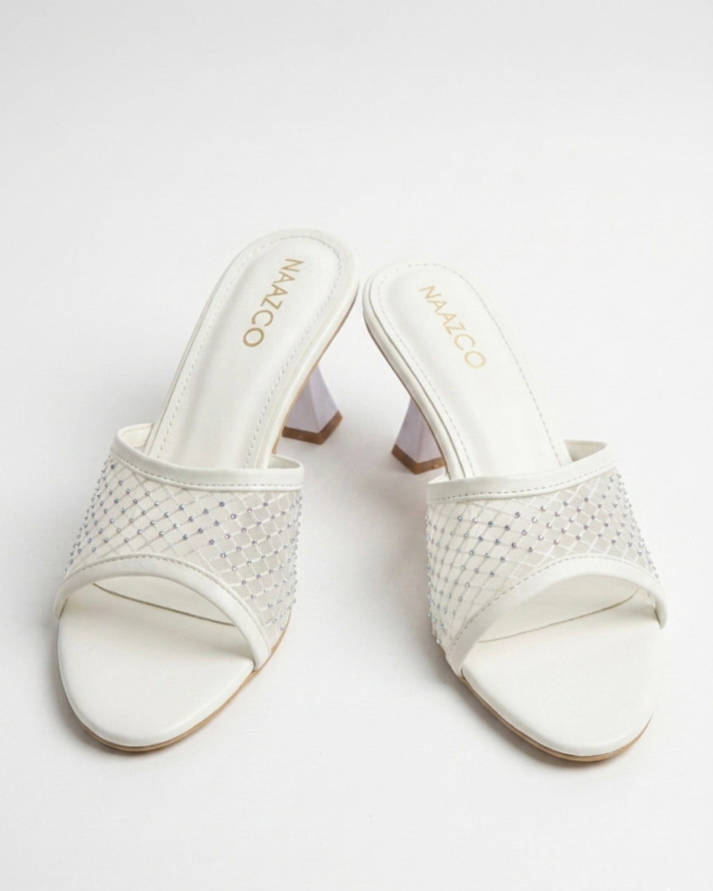 The Stella Embellished Heel Mule - Pearl White