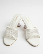 The Stella Embellished Heel Mule - Pearl White