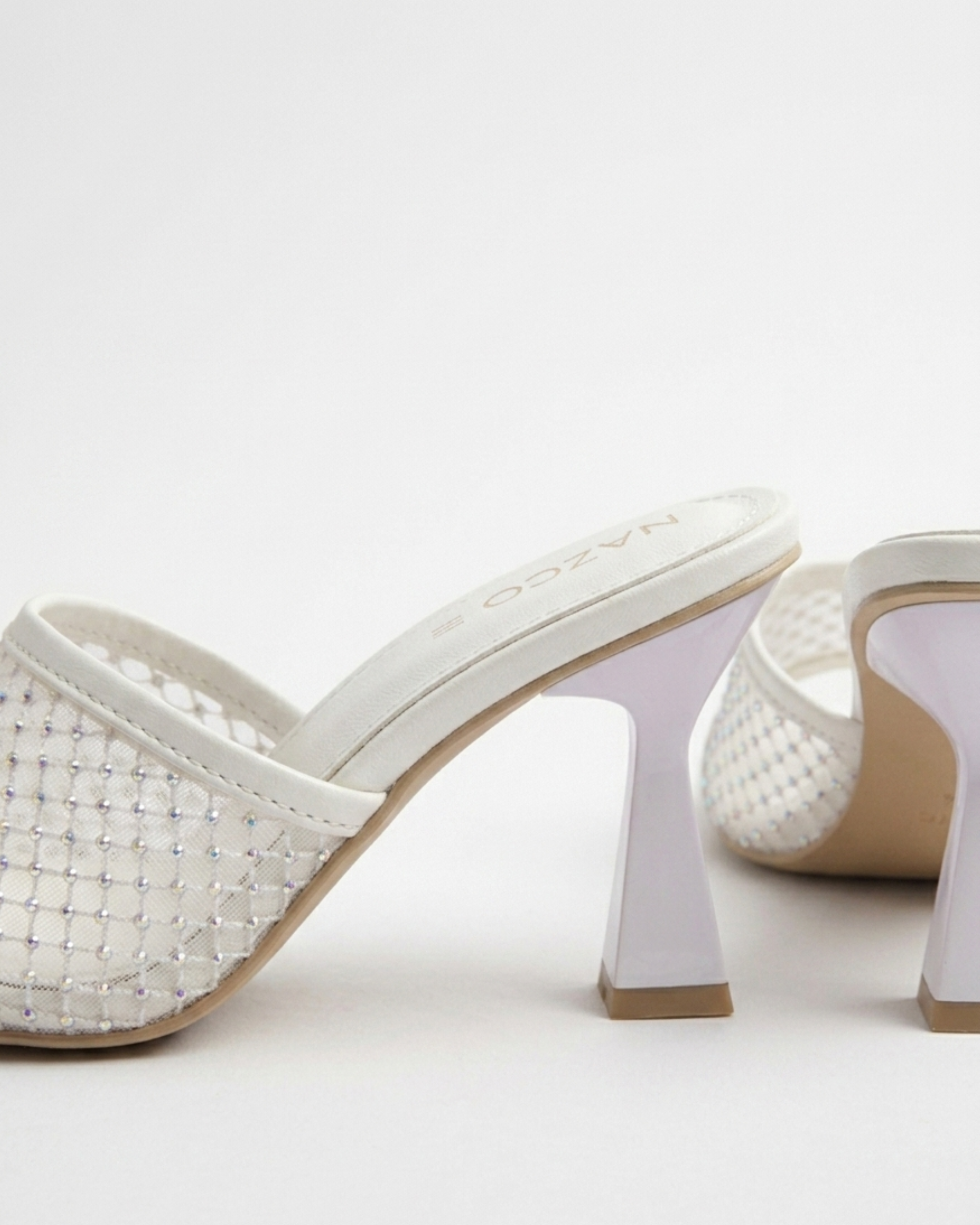 The Stella Embellished Heel Mule - Pearl White