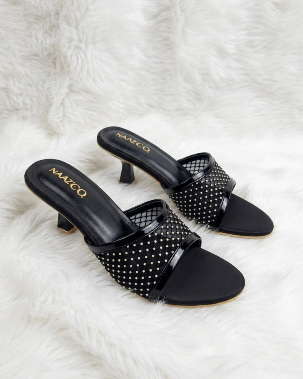 The Stella Embellished Heel Mule - Black