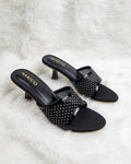 The Stella Embellished Heel Mule - Black