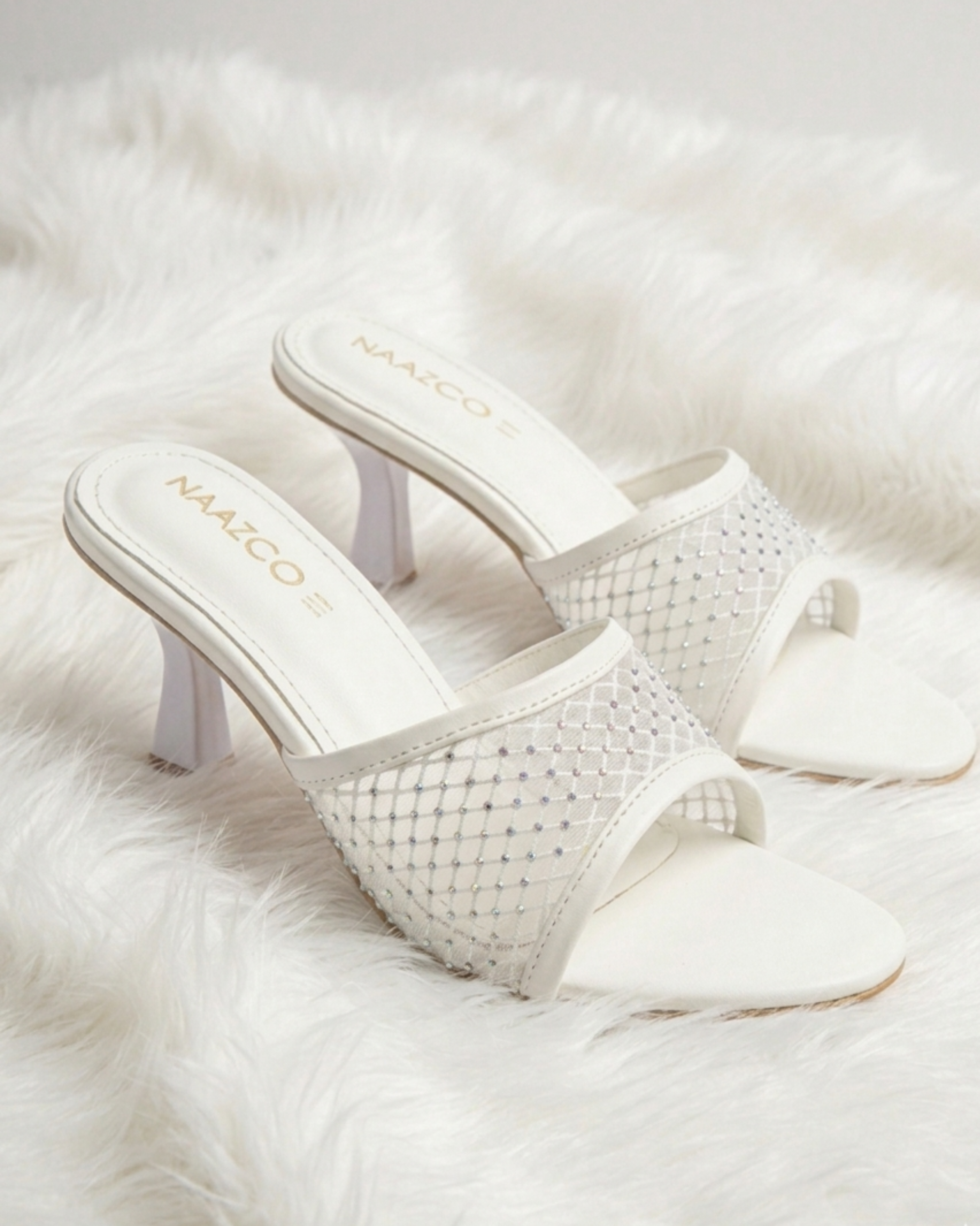 The Stella Embellished Heel Mule - Pearl White